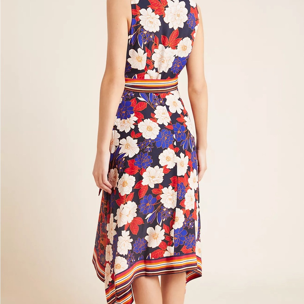 Anthropologie Maeve Cassandra Floral Midi Dress with Striped Waist Tie Pockets - Picture 2 of 7